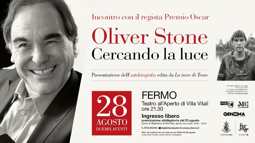 Il regista Premio Oscar Oliver Stone il 28 agosto a Fermo a Villa Vitali