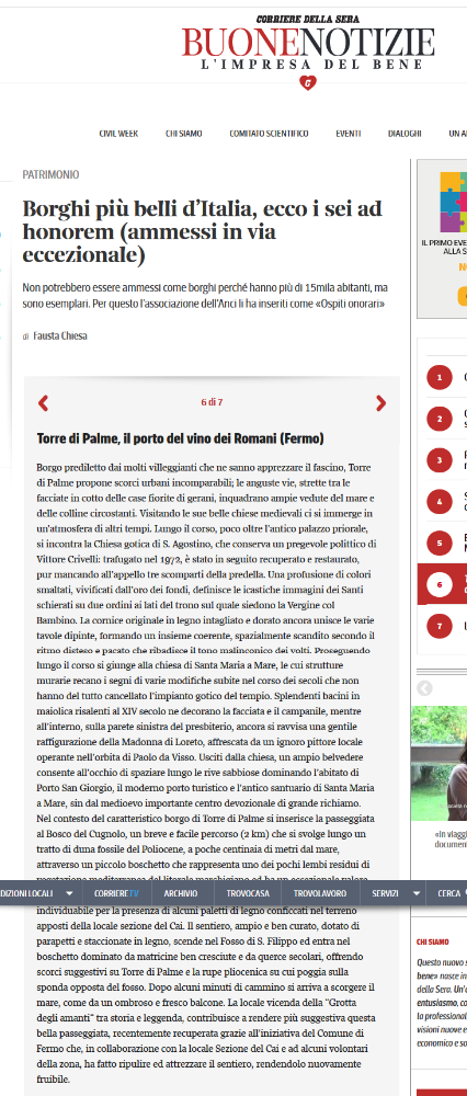 Torre di Palme sul sito web del Corriere della Sera
